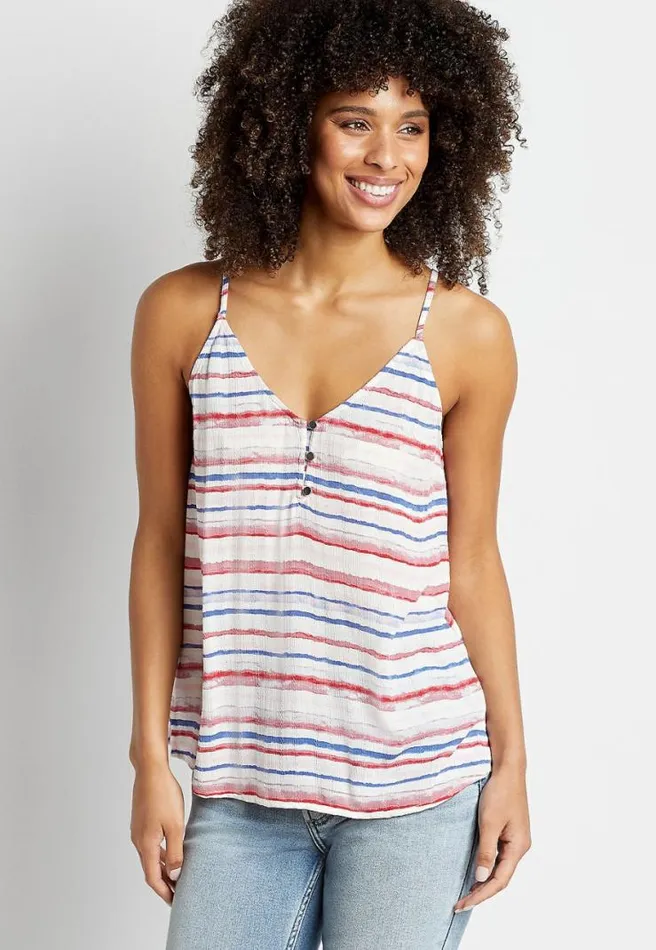 White Striped Button Front Cami Women Maurices Tops