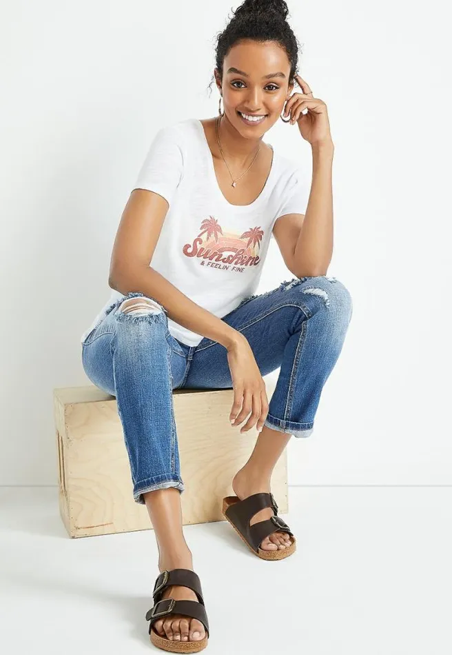 White Sunshine And Feelin Fine Graphic Tee Women Maurices Tops