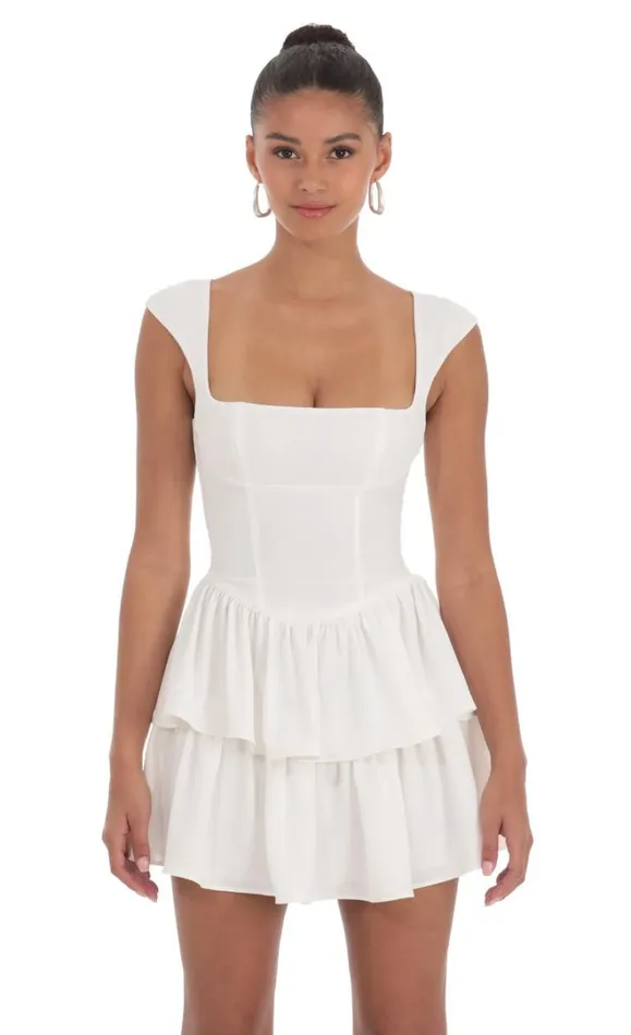 Wide Strap Ruffle Dress White Women LUCY IN THE SKY Mini Dresses