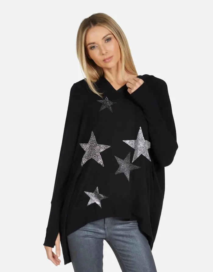 Wilma X Crystal Multi Stars Black Women Lauren Moshi Hoodies