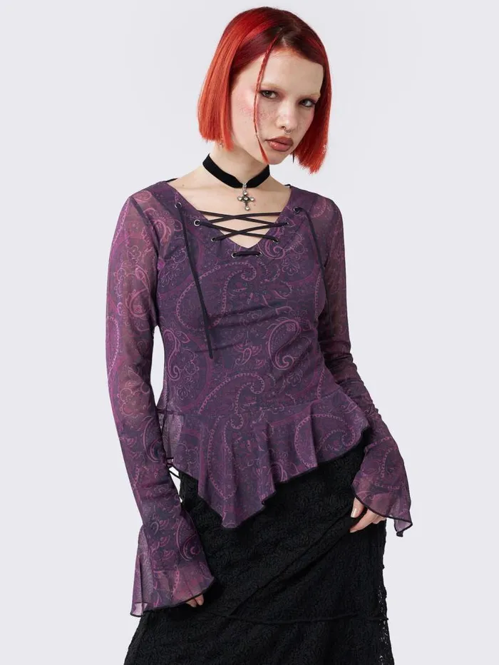 Winona Lace Up Flared Sleeve Top Women Minga London Tops and TShirts