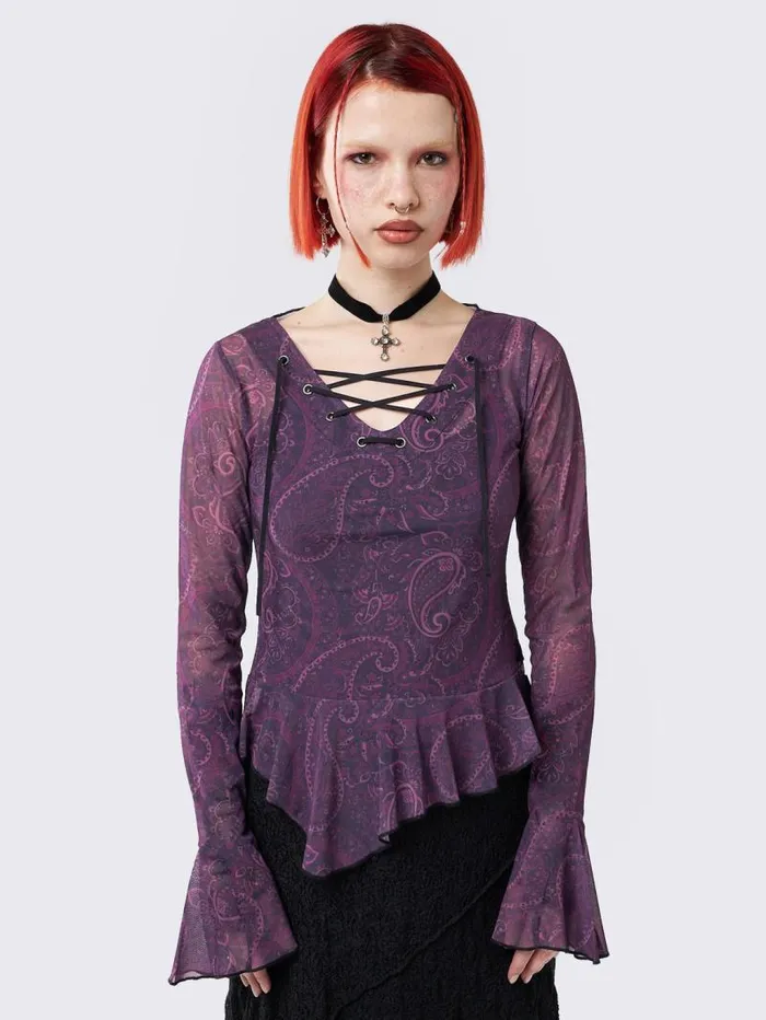 Winona Lace Up Flared Sleeve Top Women Minga London Tops and TShirts Winona Lace Up Flared Sleeve Top Women Minga London Tops and TShirts