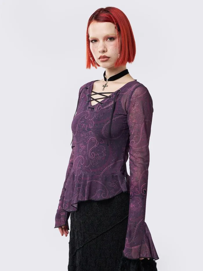 Winona Lace Up Flared Sleeve Top Women Minga London Tops and TShirts Winona Lace Up Flared Sleeve Top Women Minga London Tops and TShirts