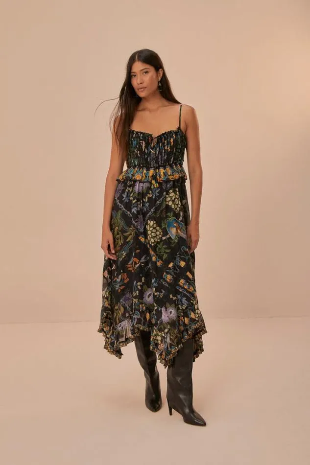 Winter Garden Black Pleated Lace Sleeveless Midi Dress Women FARM Rio Midi Dresses