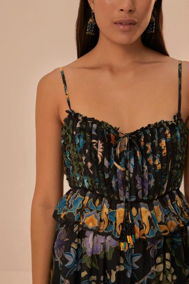 Winter Garden Black Pleated Lace Sleeveless Midi Dress Women FARM Rio Midi Dresses