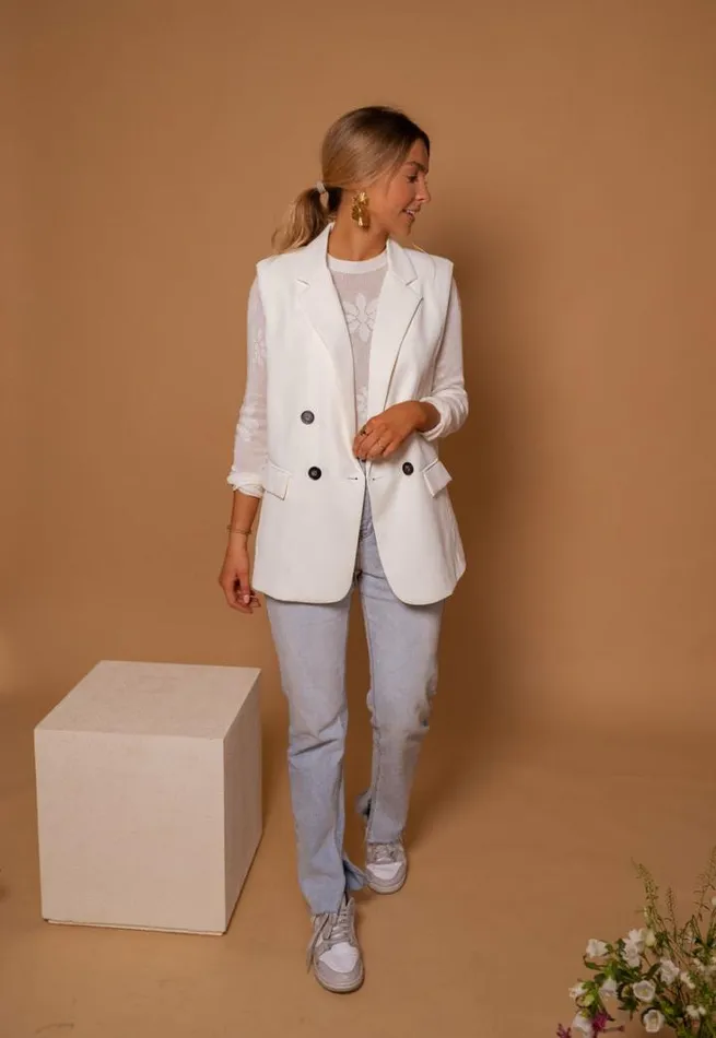 Women039s Clothing Blazers Easy Clothes Ecru Oana Sleeveless Blazer