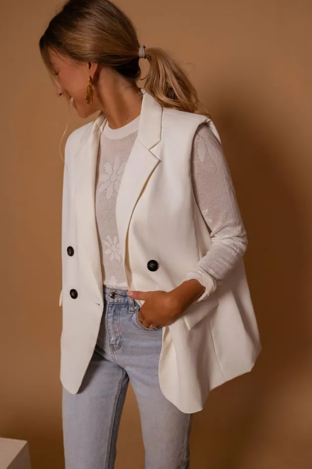 Women039s Clothing Blazers Easy Clothes Ecru Oana Sleeveless Blazer