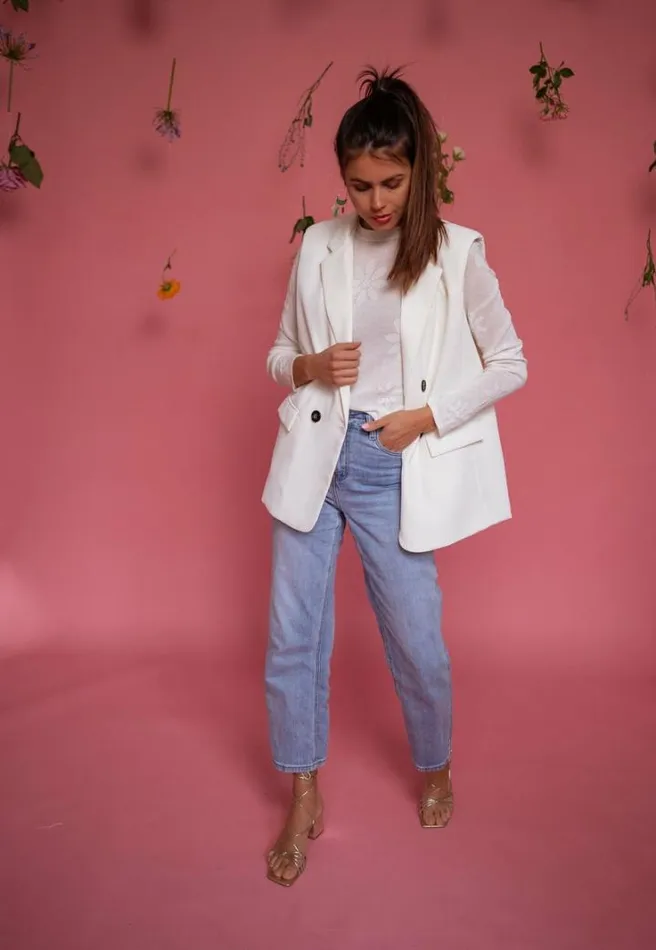 Women039s Clothing Blazers Easy Clothes Ecru Oana Sleeveless Blazer