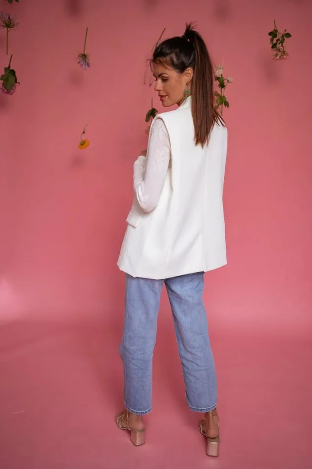 Women039s Clothing Blazers Easy Clothes Ecru Oana Sleeveless Blazer