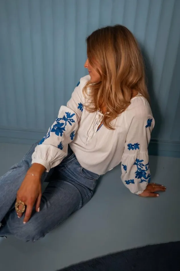 Women039s Clothing Blouses Easy Clothes Ecru And Blue Shauny Blouse