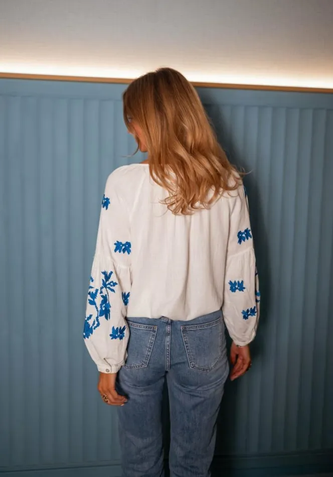 Women039s Clothing Blouses Easy Clothes Ecru And Blue Shauny Blouse