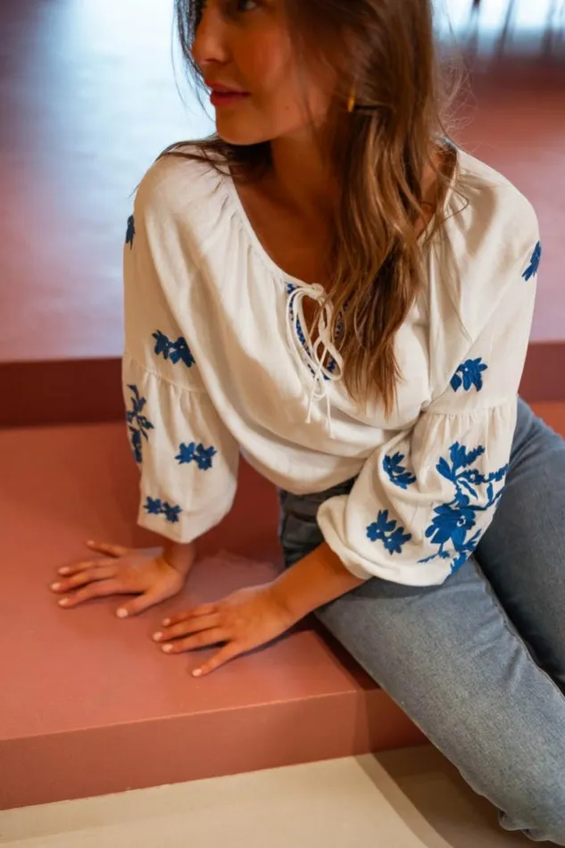 Women039s Clothing Blouses Easy Clothes Ecru And Blue Shauny Blouse