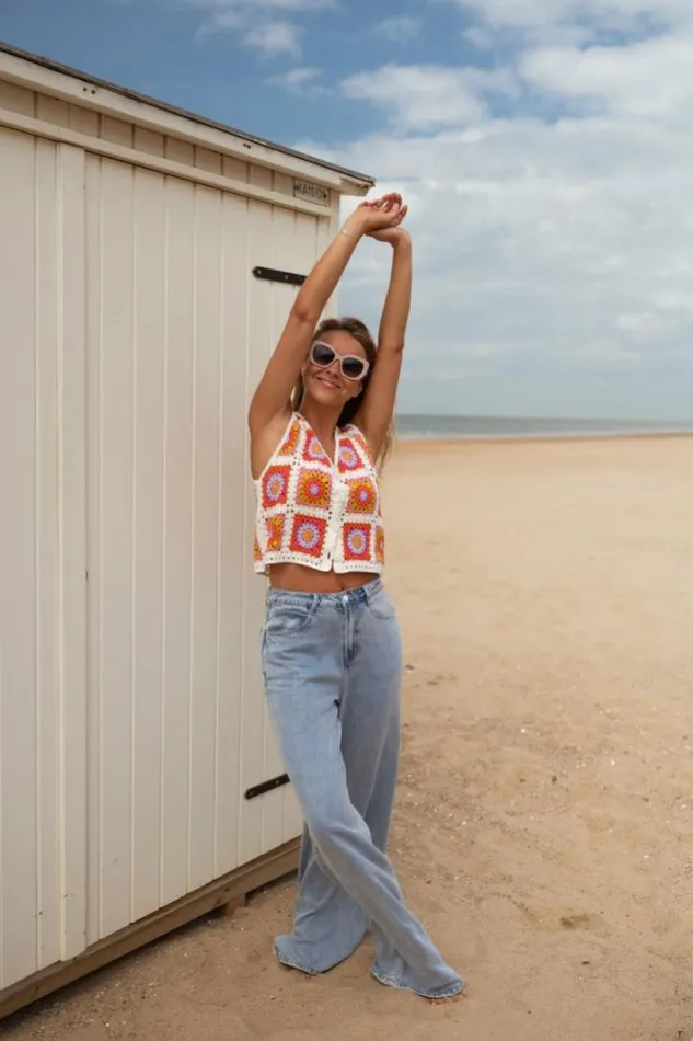 Women039s Clothing Cardigans Easy Clothes Pink And Orange Sleeveless Aimee Cardigan
