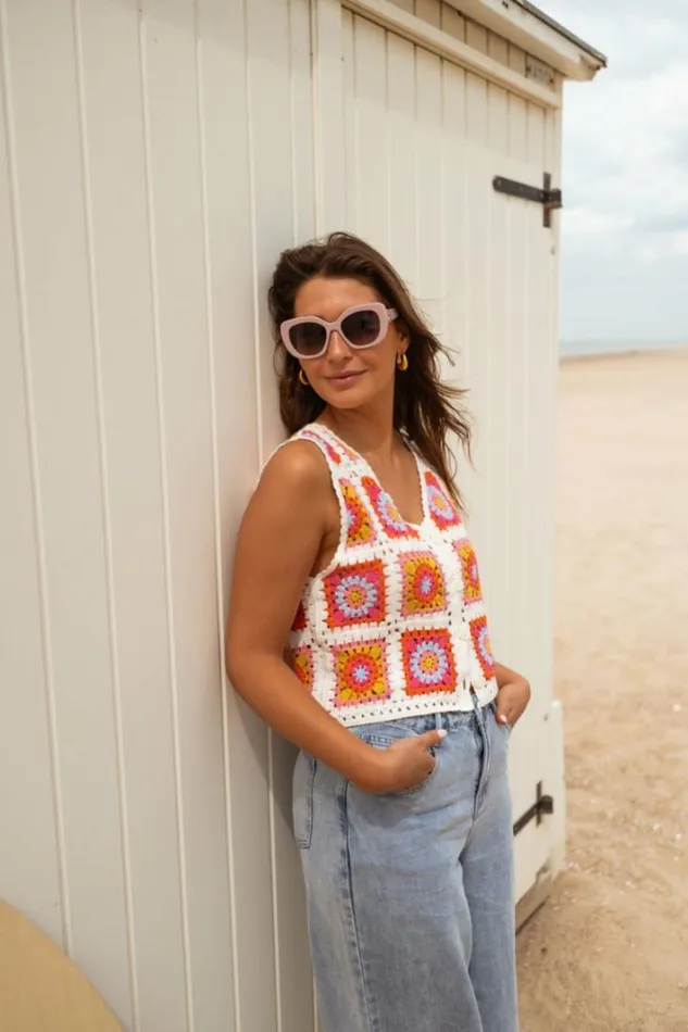 Women039s Clothing Cardigans Easy Clothes Pink And Orange Sleeveless Aimee Cardigan