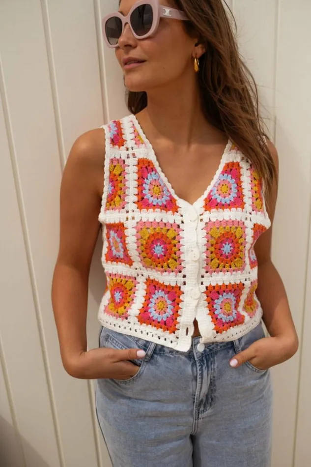 Women039s Clothing Cardigans Easy Clothes Pink And Orange Sleeveless Aimee Cardigan