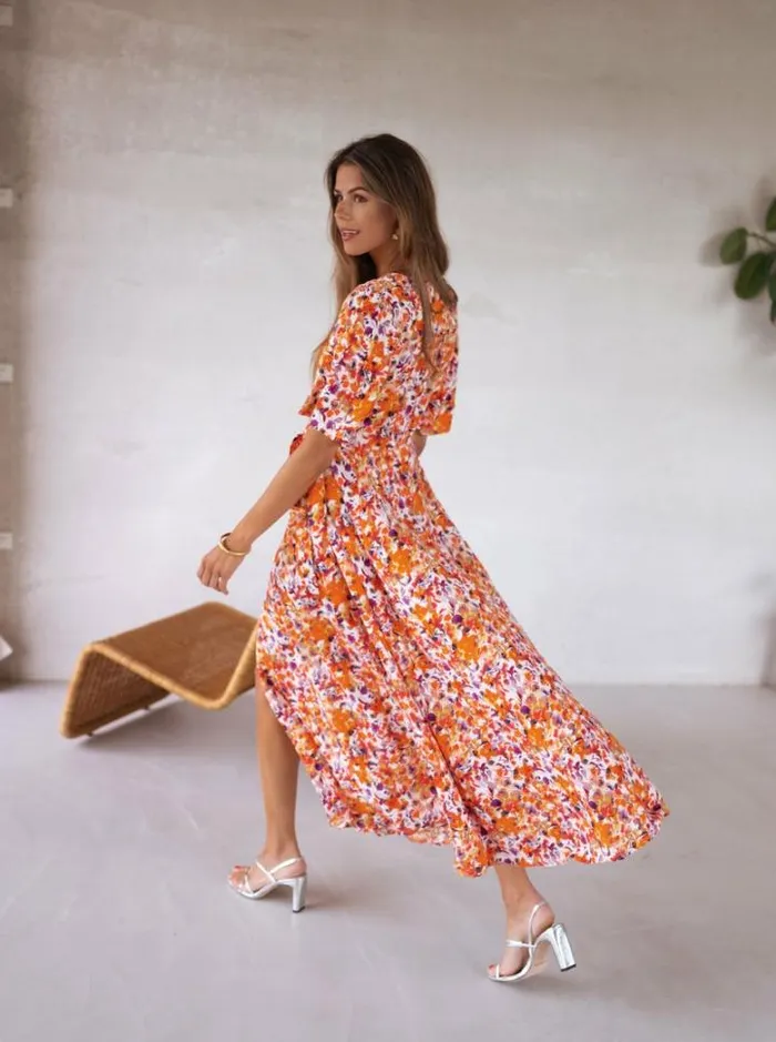 Women039s Clothing Dresses Easy Clothes Orange Floral Asma Dress Women039s Clothing Dresses Easy Clothes Orange Floral Asma Dress