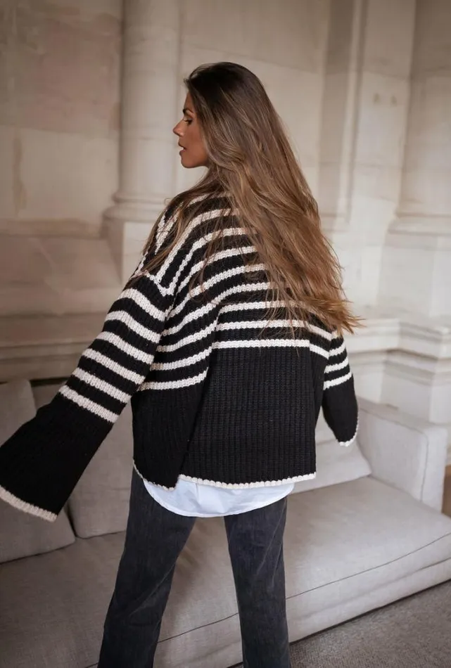 Women039s Clothing Sweaters Easy Clothes Black And Ecru Striped Genna Sweater Women039s Clothing Sweaters Easy Clothes Black And Ecru Striped Genna Sweater