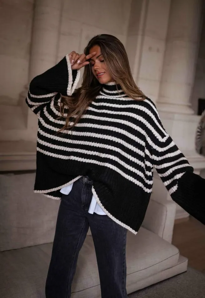 Women039s Clothing Sweaters Easy Clothes Black And Ecru Striped Genna Sweater Women039s Clothing Sweaters Easy Clothes Black And Ecru Striped Genna Sweater
