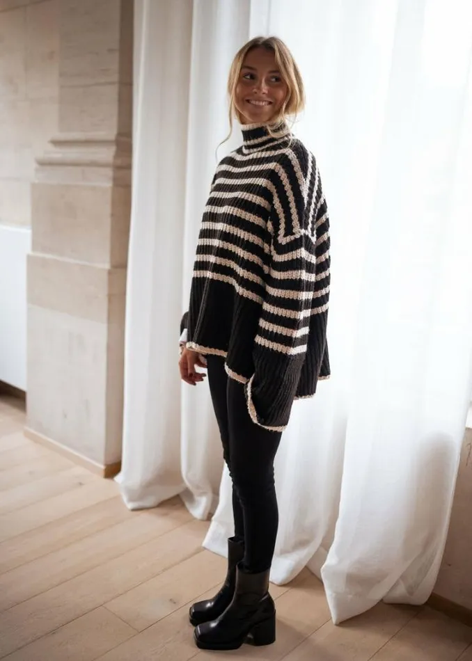 Women039s Clothing Sweaters Easy Clothes Black And Ecru Striped Genna Sweater Women039s Clothing Sweaters Easy Clothes Black And Ecru Striped Genna Sweater