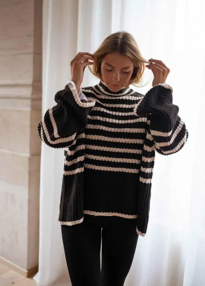 Women039s Clothing Sweaters Easy Clothes Black And Ecru Striped Genna Sweater Women039s Clothing Sweaters Easy Clothes Black And Ecru Striped Genna Sweater
