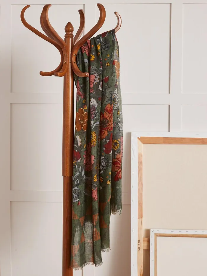 Women Accessories Cyrillus Floral Print Wool Muslin Scarf Imp Fleurs Agra