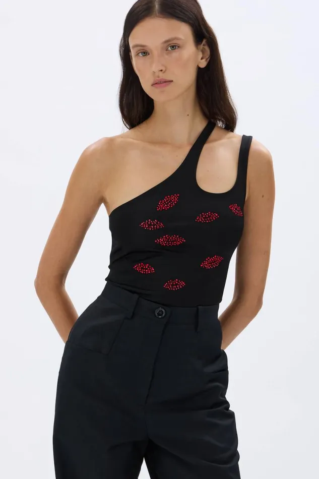 Women Asymmetrical Jersey Tank Top Black Black Sonia Rykiel Evening Tops