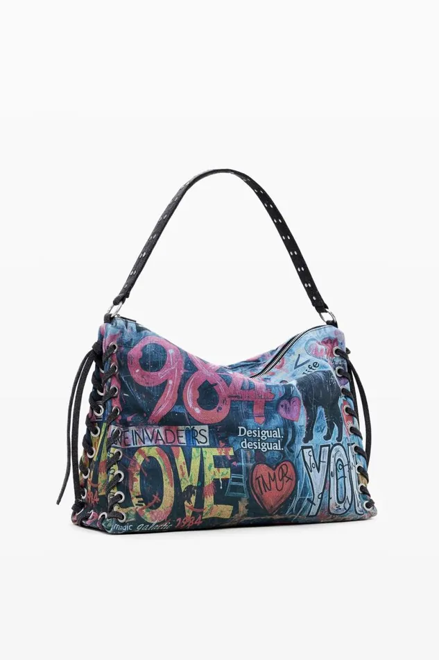 Women Bags Desigual Graffiti Denim Bag L