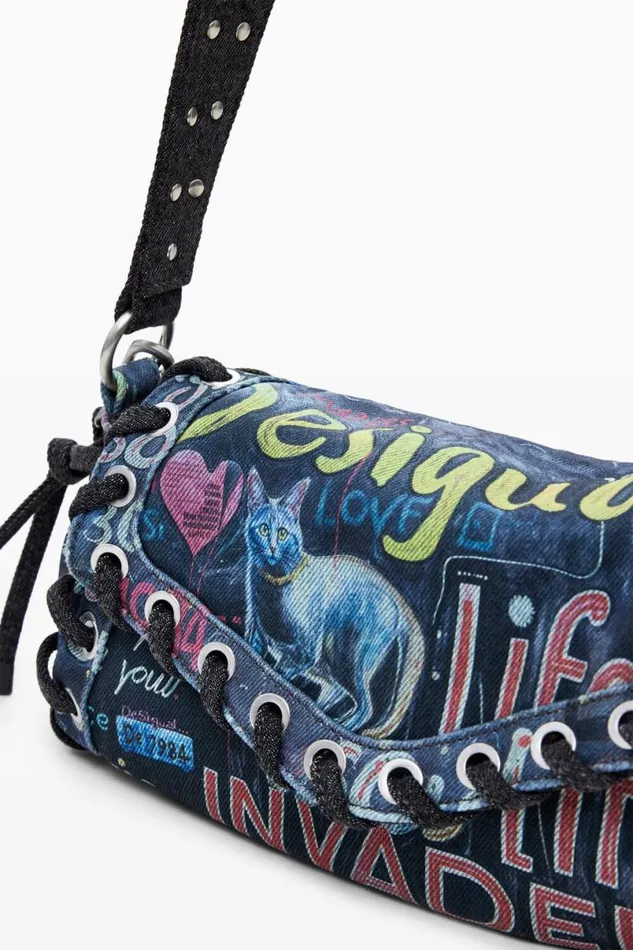Women Bags Desigual Graffiti Denim Bag S