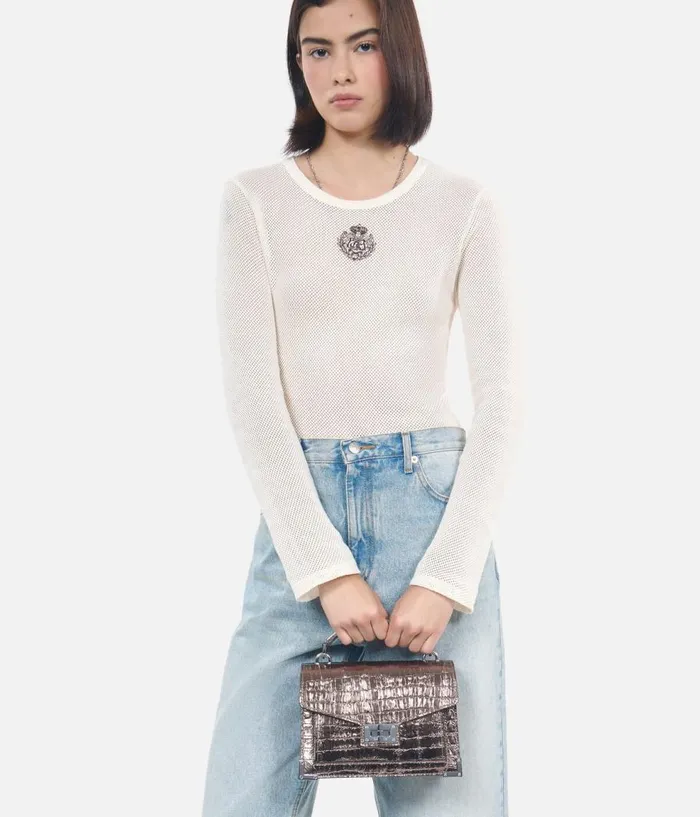 Women Bags THE KOOPLES Emily Small Bag In Pink Crocodileeffect Leather