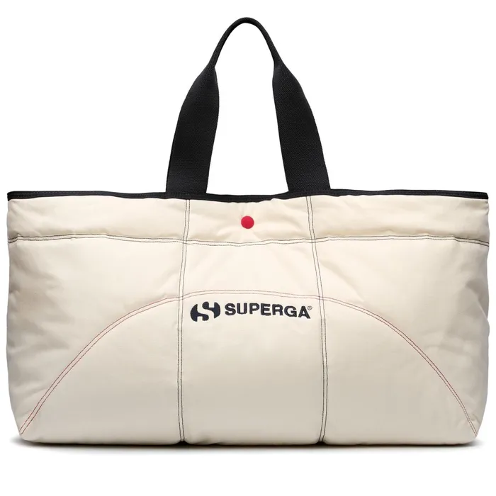 Women Bags Unisex MAXI PADDED WAXED CANVAS TOTE BAG COLORBLOCK TOTE BAG WHITE AVORIONAVYRED Superga Bags And Backpacks