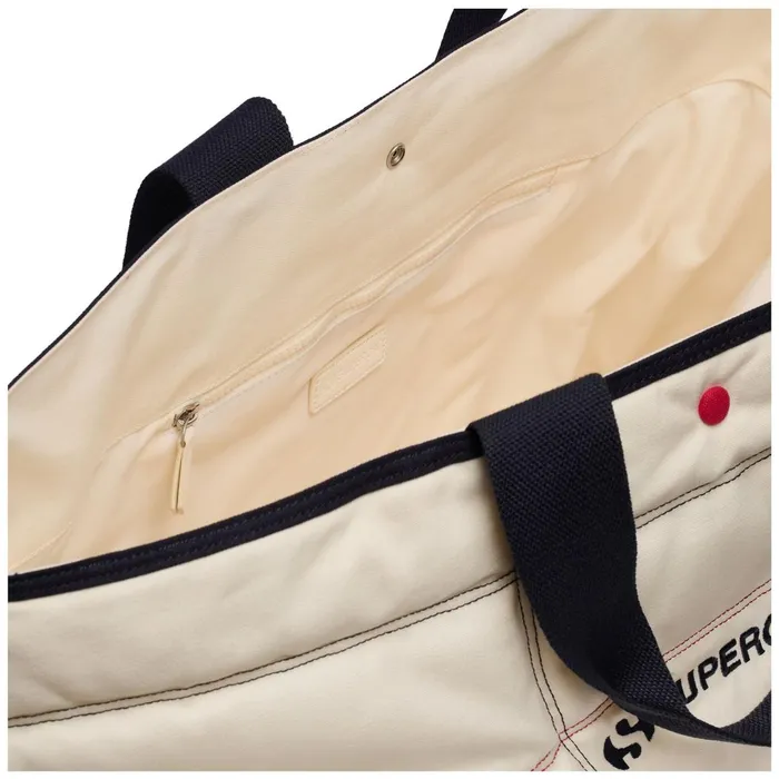 Women Bags Unisex MAXI PADDED WAXED CANVAS TOTE BAG COLORBLOCK TOTE BAG WHITE AVORIONAVYRED Superga Bags And Backpacks