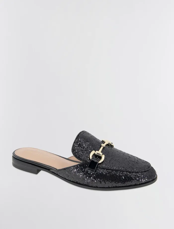Women BCBGeneration BCBG Black Glitter Zorie Loafer Mule Black Rock Glitter