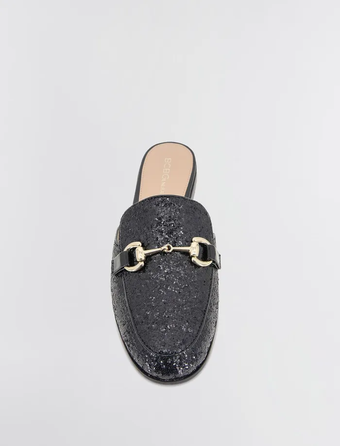Women BCBGeneration BCBG Black Glitter Zorie Loafer Mule Black Rock Glitter