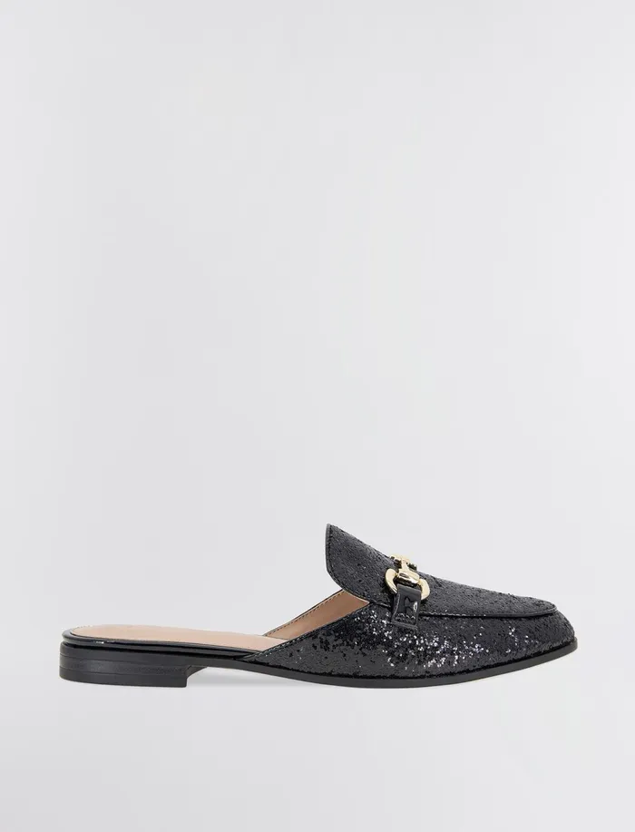 Women BCBGeneration BCBG Black Glitter Zorie Loafer Mule Black Rock Glitter