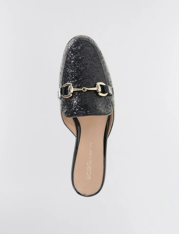 Women BCBGeneration BCBG Black Glitter Zorie Loafer Mule Black Rock Glitter