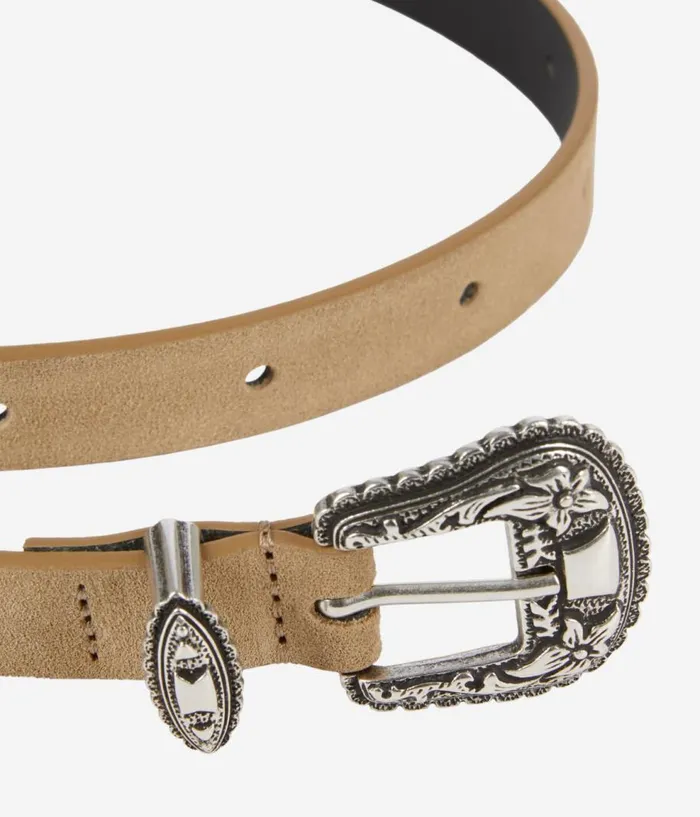 Women Belts THE KOOPLES Thin Camel Leather Belt With Western Buckle