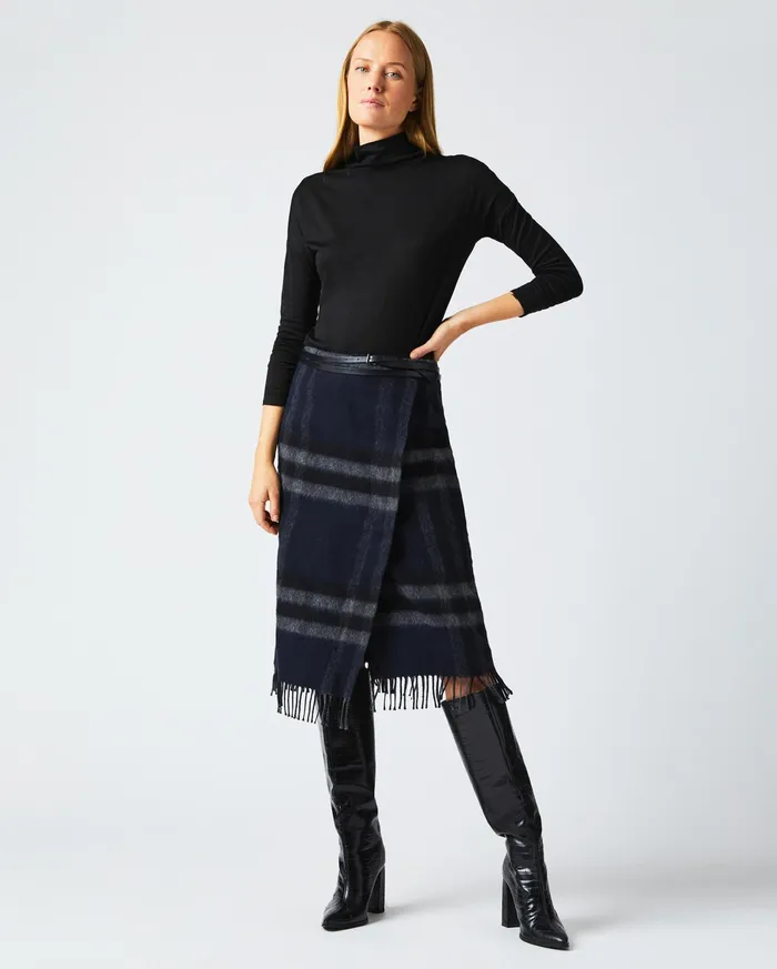 Women Blanket Wrap Skirt Blackgrey Billy Reid Bottoms