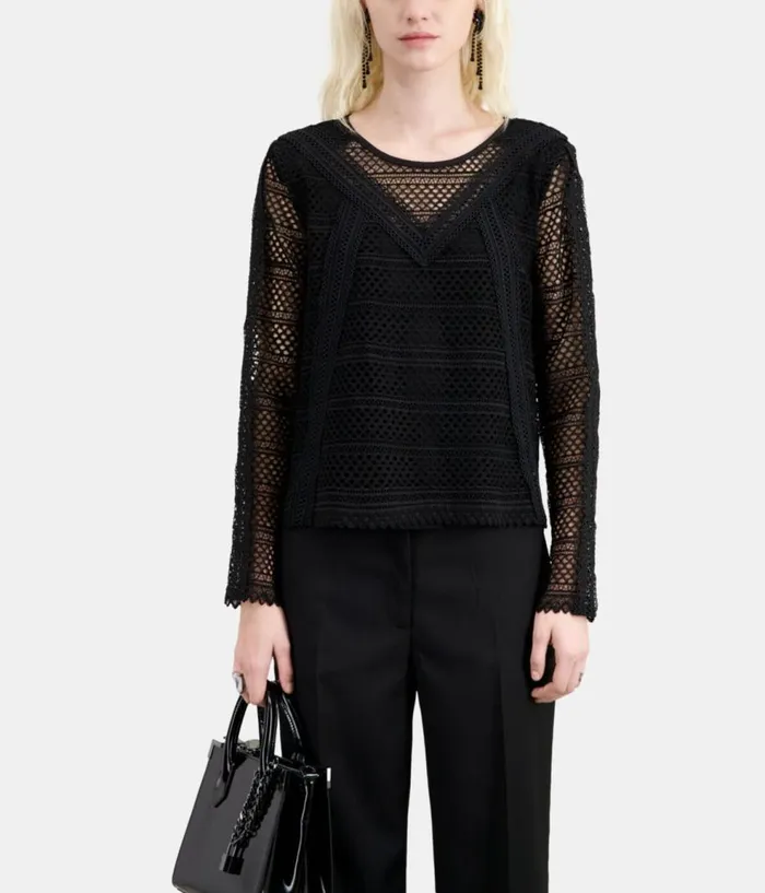 Women Blouses and Shirts THE KOOPLES Black Guipure Top Women Blouses and Shirts THE KOOPLES Black Guipure Top