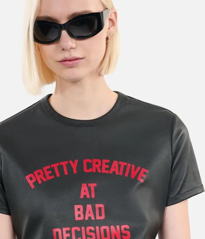 Women Blouses and Shirts THE KOOPLES Black Leather Pretty Creative Serigraphy Tshirt