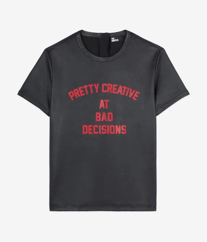 Women Blouses and Shirts THE KOOPLES Black Leather Pretty Creative Serigraphy Tshirt