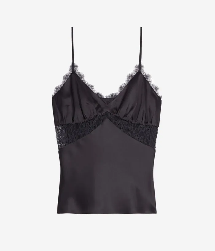 Women Blouses and Shirts THE KOOPLES Black Silk Camisole With Lace