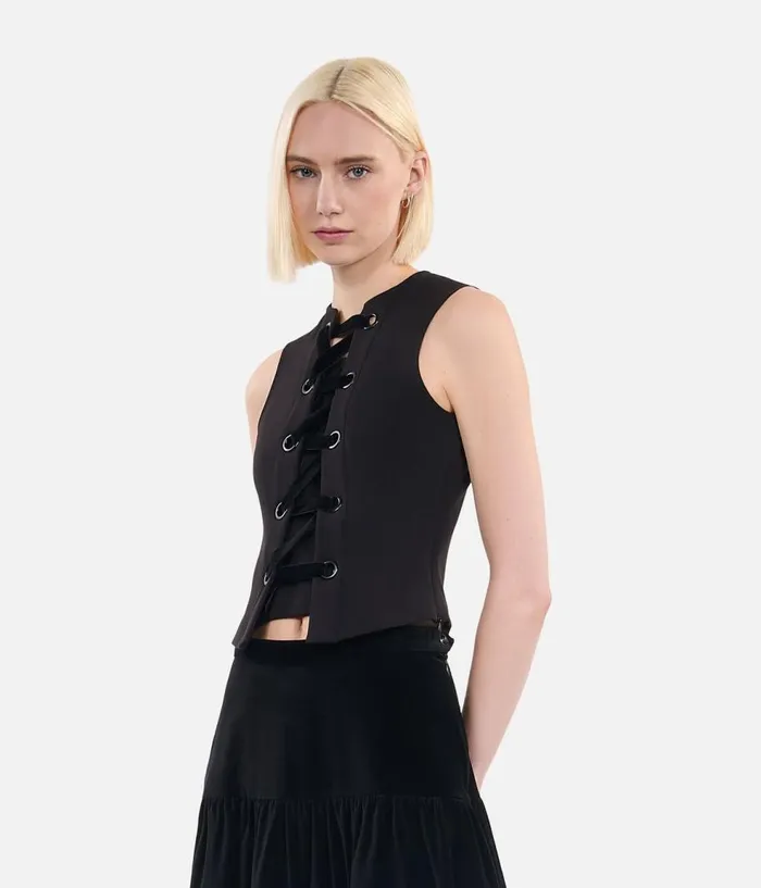 Women Blouses and Shirts THE KOOPLES Black Top With Lacing Women Blouses and Shirts THE KOOPLES Black Top With Lacing