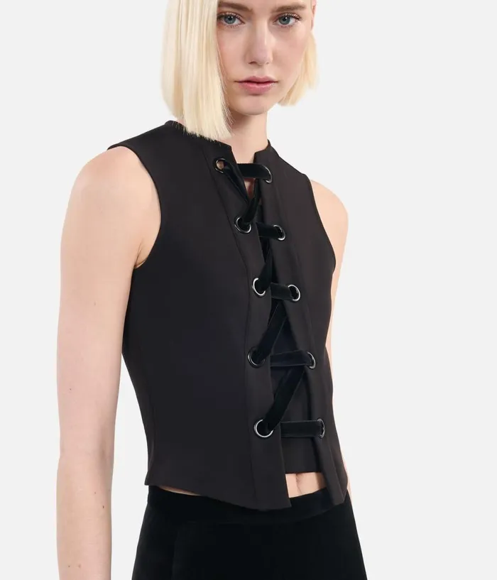 Women Blouses and Shirts THE KOOPLES Black Top With Lacing Women Blouses and Shirts THE KOOPLES Black Top With Lacing