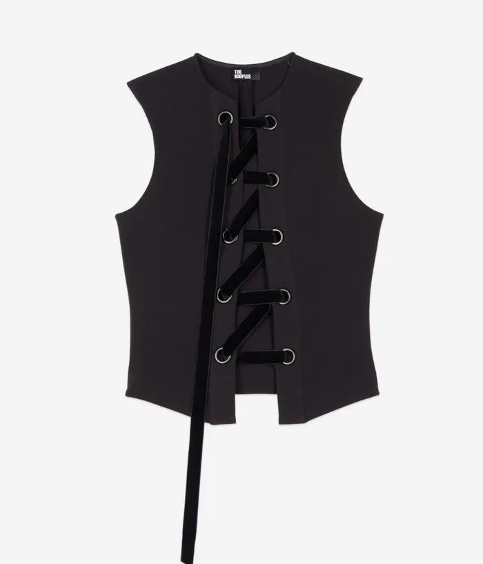 Women Blouses and Shirts THE KOOPLES Black Top With Lacing Women Blouses and Shirts THE KOOPLES Black Top With Lacing