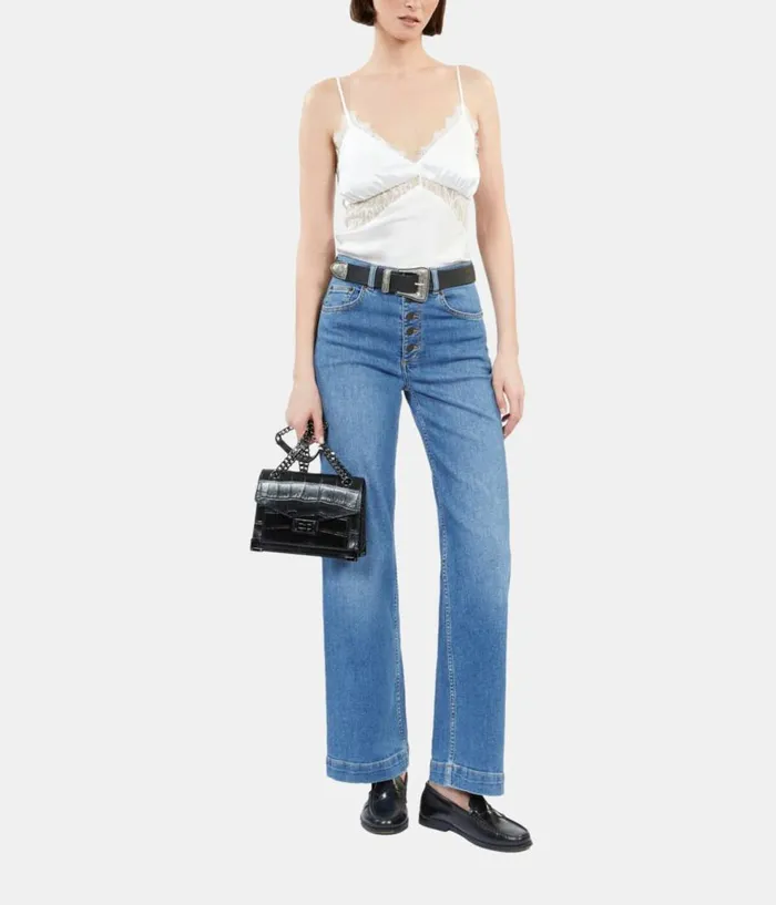 Women Blouses and Shirts THE KOOPLES Ecru Silk Camisole With Lace
