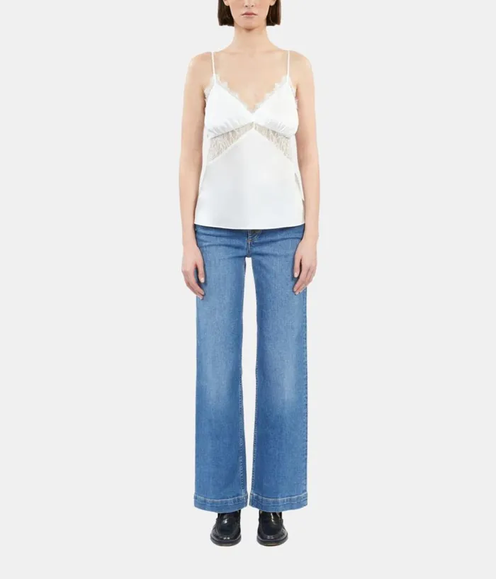 Women Blouses and Shirts THE KOOPLES Ecru Silk Camisole With Lace