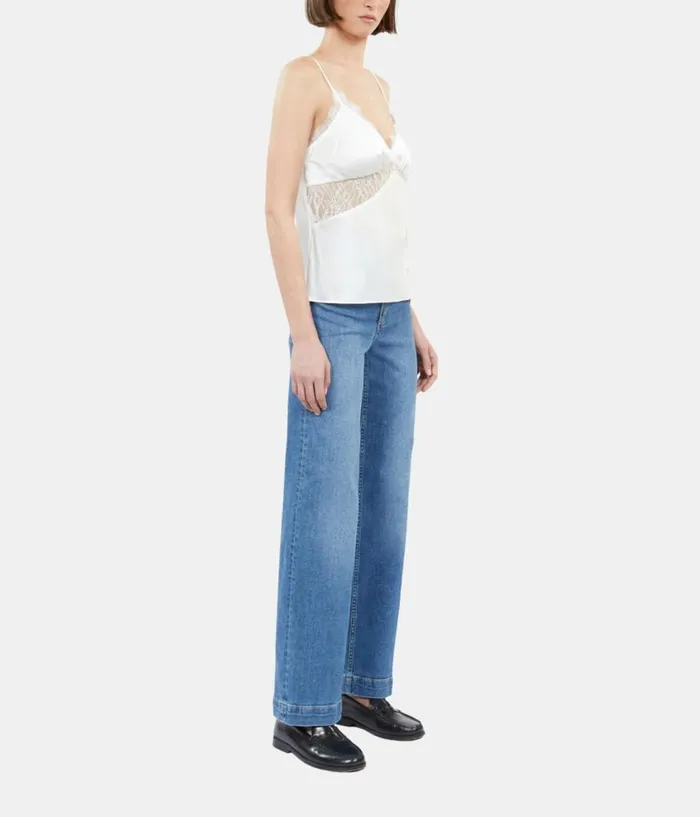 Women Blouses and Shirts THE KOOPLES Ecru Silk Camisole With Lace