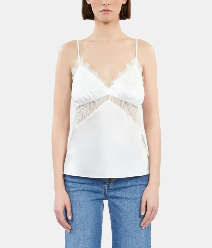 Women Blouses and Shirts THE KOOPLES Ecru Silk Camisole With Lace