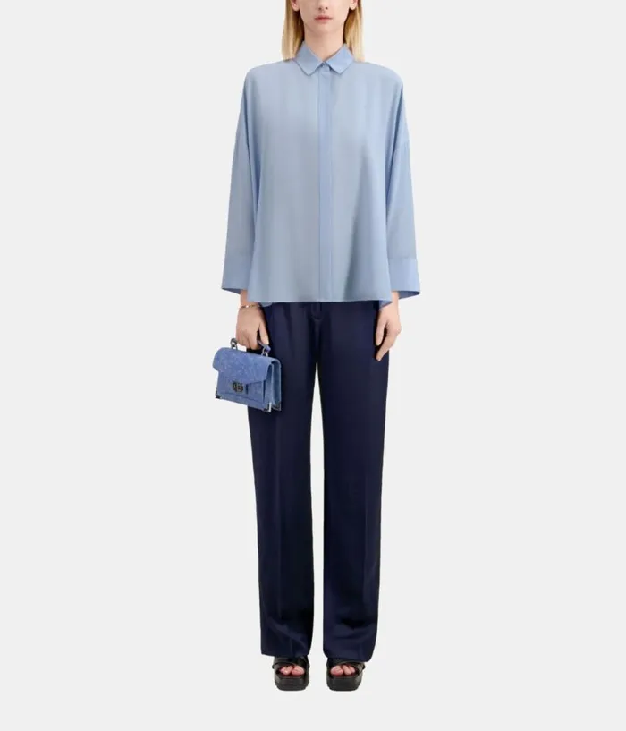 Women Blouses and Shirts THE KOOPLES Loose Blue Shirt In Washed Silk