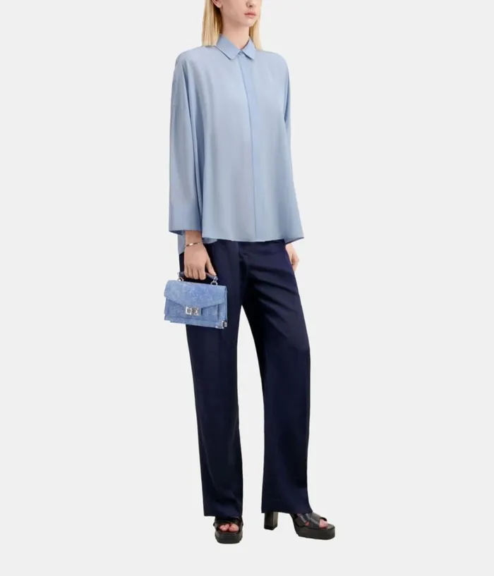 Women Blouses and Shirts THE KOOPLES Loose Blue Shirt In Washed Silk Women Blouses and Shirts THE KOOPLES Loose Blue Shirt In Washed Silk